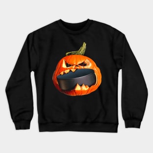 Halloween Hockey Pumpkin Eating a Puck Crewneck Sweatshirt